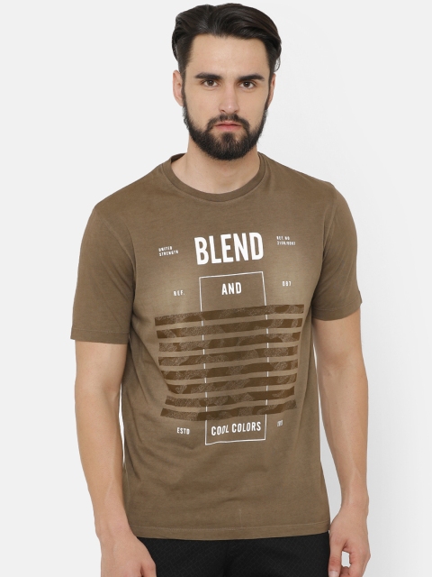 COOL COLORS Men Khaki Printed Round Neck T-shirt