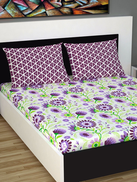 Divine Casa Purple & White Floral 144 TC Cotton 1 Queen Bedsheet with 2 Pillow Covers
Divine Casa Purple & White Floral 144 TC Cotton 1 Queen Bedsheet with 2 Pillow Covers