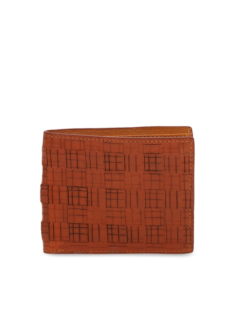 Calligraphy Men Tan Brown Textured Two Fold Leather Wallet