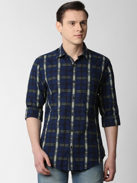 Peter England Casuals Men Blue & Beige Slim Fit Checked Formal Shirt