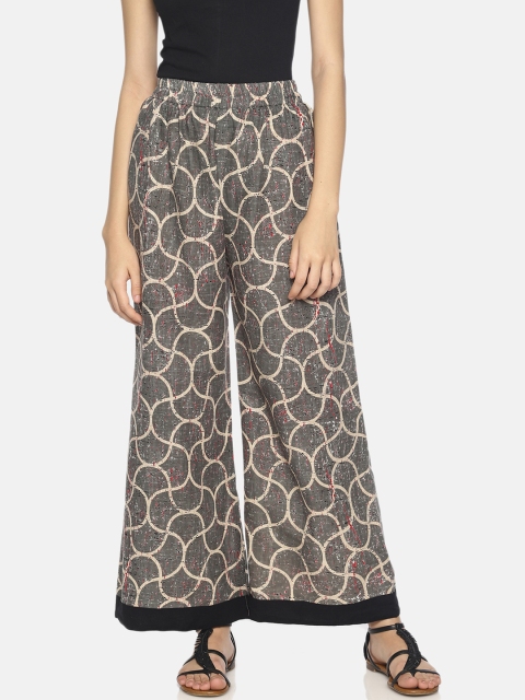 NAKSHORA Women Grey & Cream-Coloured Printed Flared Palazzos