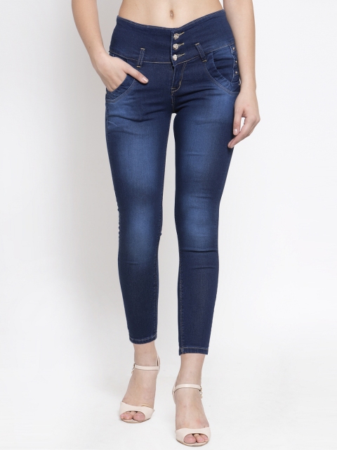 Purple Feather Women Navy Blue Skinny Fit High-Rise Clean Look Stretchable Cropped Jeans