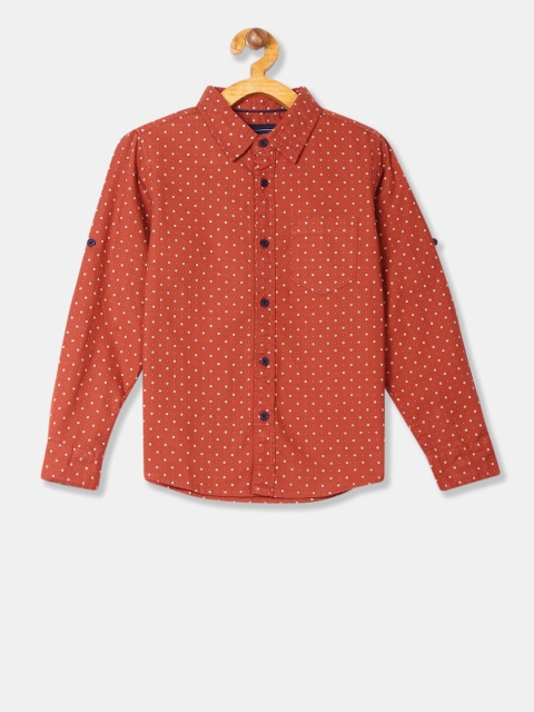 Cherokee Boys Orange & White Regular Fit Printed Casual Shirt
