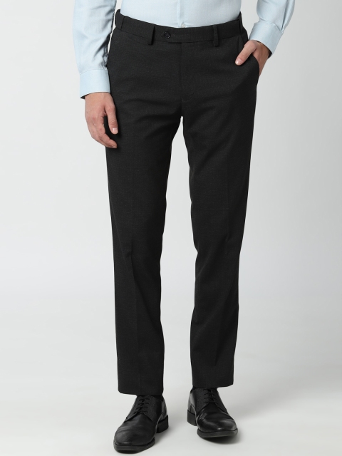 Peter England Men Black Slim Fit Self Design Formal Trousers