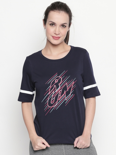 Ajile by Pantaloons Women Navy Blue Printed Round Neck Pure Cotton T-shirt