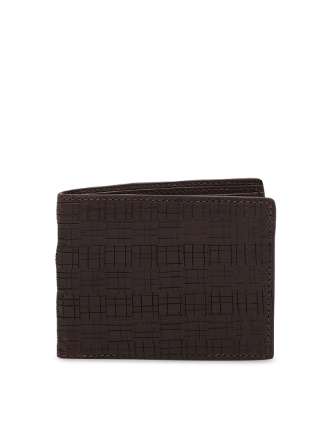 Calligraphy Men Coffee Brown Textured Two Fold Leather Wallet