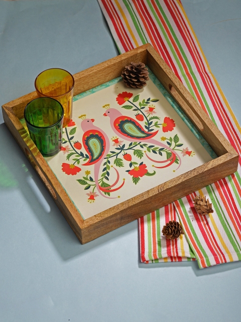 Chumbak White & Red Love Birds Printed Serving Tray