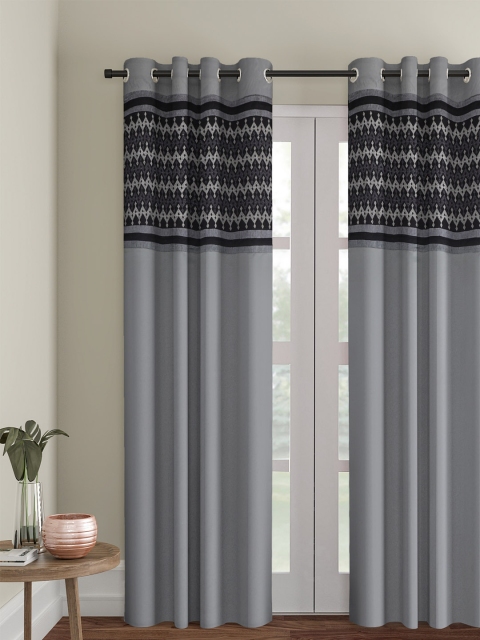 eyda Grey & Black Single Room Darkening Long Door Curtain
