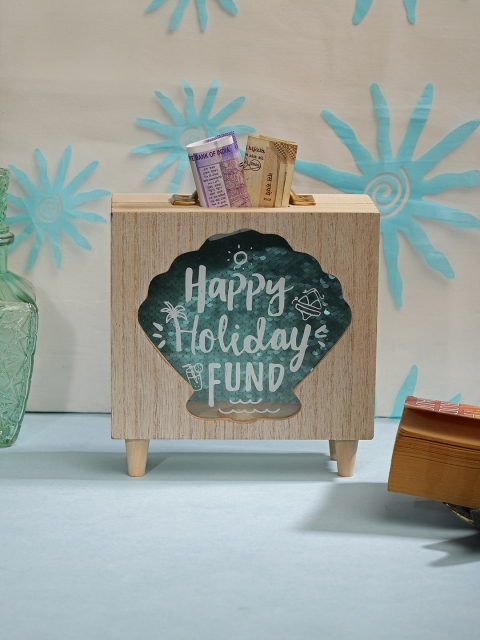 Chumbak Brown & Green Happy Holiday Fund Sequinned Piggy Bank