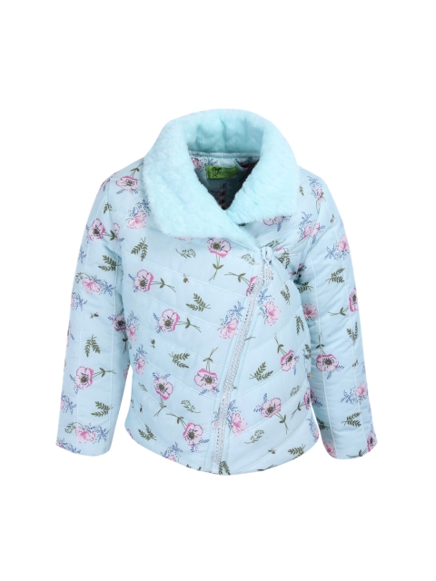 CUTECUMBER Girls Turquoise Blue & Pink Printed Tailored Jacket