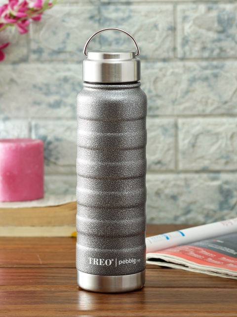 Treo Grey & Silver-Toned Pebble Thermosteel Hot & Cold Water Bottle 710 ml