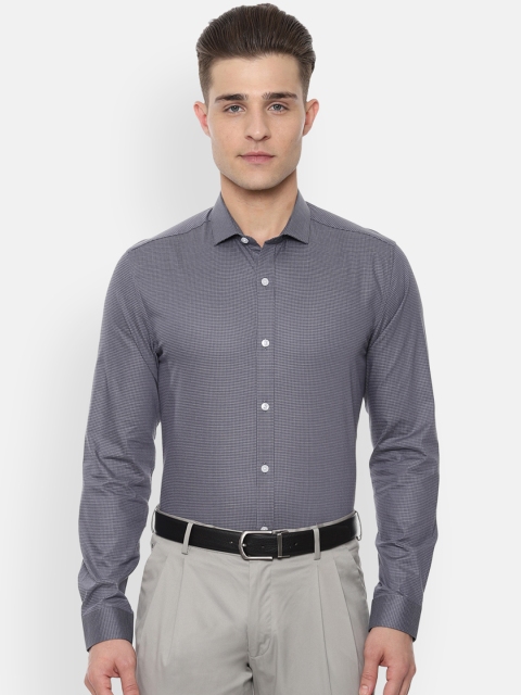 Louis Philippe Men Grey Slim Fit Checked Formal Shirt
