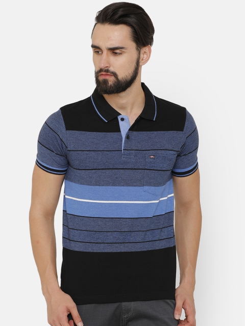 COOL COLORS Men Blue Striped Polo Collar T-shirt