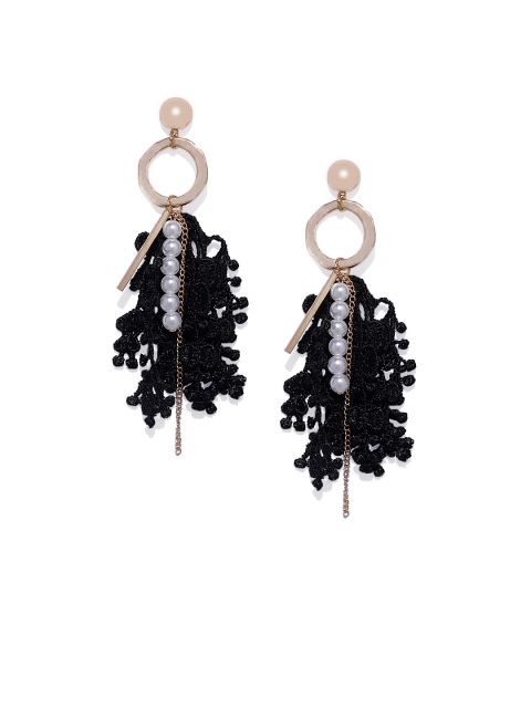Blisscovered Black & Gold-Toned Contemporary Drop Crochet Earrings