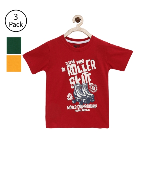Joven Boys Pack of 3 Printed Round Neck T-shirts, Green