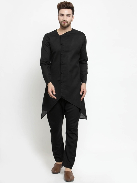 TREEMODA Men Black Solid Linen Kurta with Pyjamas