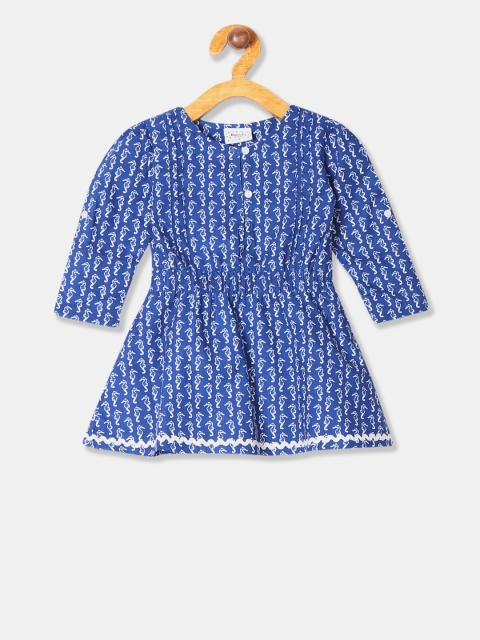 Donuts Girls Blue Printed Fit and Flare Dress