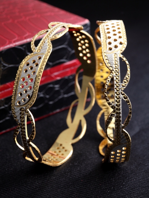 PANASH Set of 2 Gold-Toned Rhodium-Plated Handcrafted Bangles