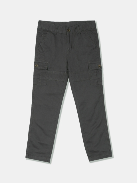 Cherokee Boys Grey Regular Fit Solid Cargos