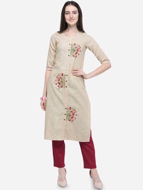 Mirchi Fashion Women Cream-Coloured Embroidered Straight Kurta