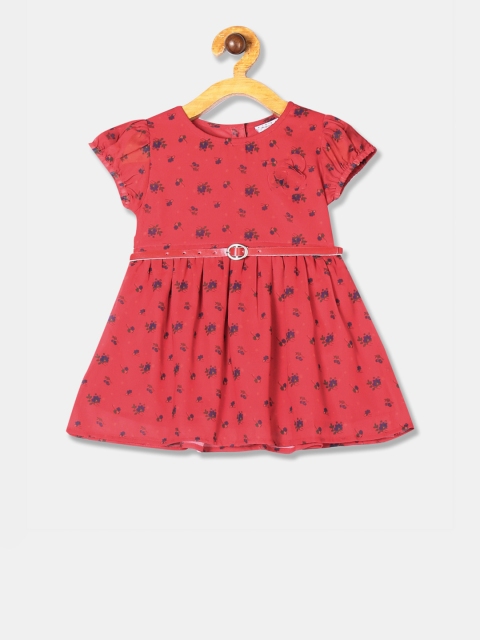 Donuts Girls Red Printed Fit and Flare Dress