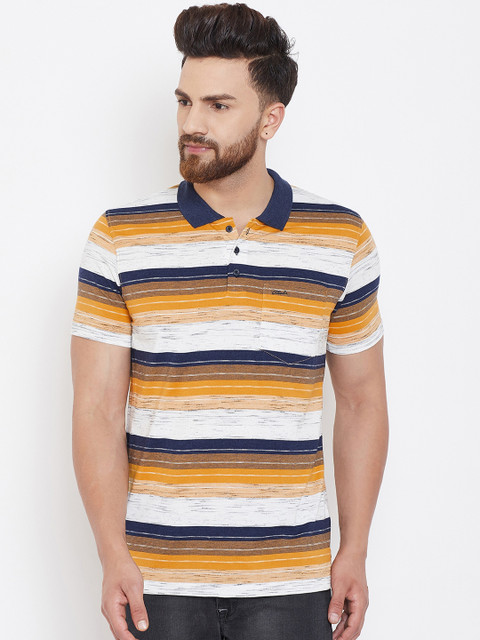 Adobe Men Yellow & White Striped Polo Collar T-shirt 
Adobe Men Yellow & White Striped Polo Collar T-shirt
