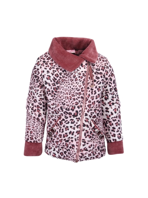 CUTECUMBER Girls Pink & Black Animal Printed Padded Jacket