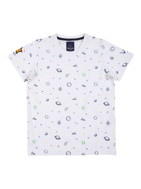 Allen Solly Junior Boys White & Blue Printed Round Neck T-shirt