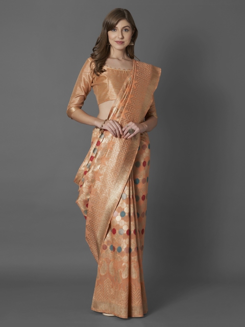 Mitera Peach-Coloured Silk Blend Woven Design Banarasi Saree