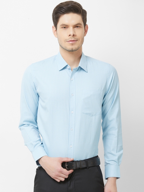 Solemio Men Blue Smart Regular Fit Self Design Formal Shirt