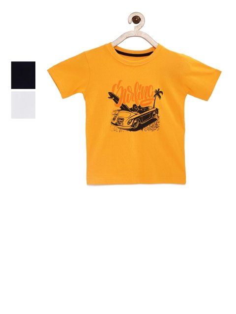 Joven Boys Pack of 3 Printed Round Neck T-shirts, Yellow