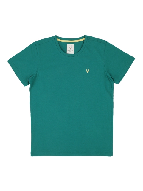 Allen Solly Junior Boys Green Solid Round Neck T-shirt