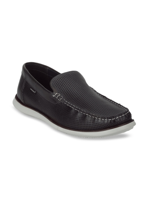 Red Tape Men Charcoal Grey Leather Perforated Loafers