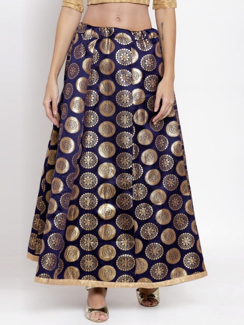 Clora Creation Women Navy Blue & Gold-Coloured Ethnic Banarasi Silk Flared Maxi Skirt
Clora Creation Women Navy Blue & Gold-Coloured Ethnic Banarasi Silk Flared Maxi Skirt