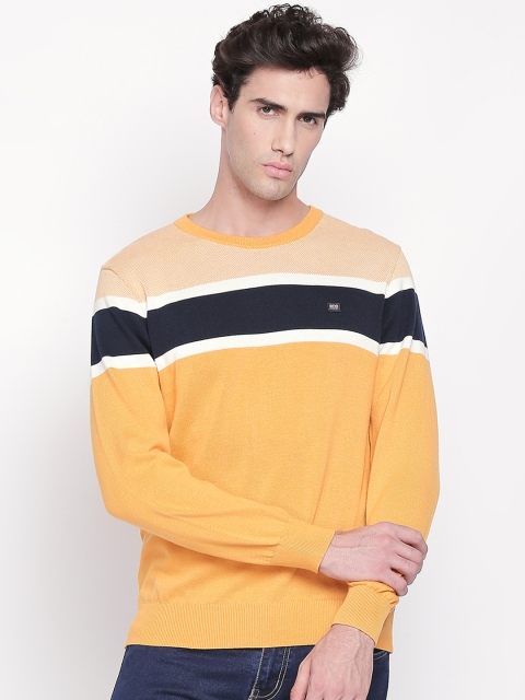 BYFORD by Pantaloons Men Yellow & Navy Blue Striped Pullover Sweater