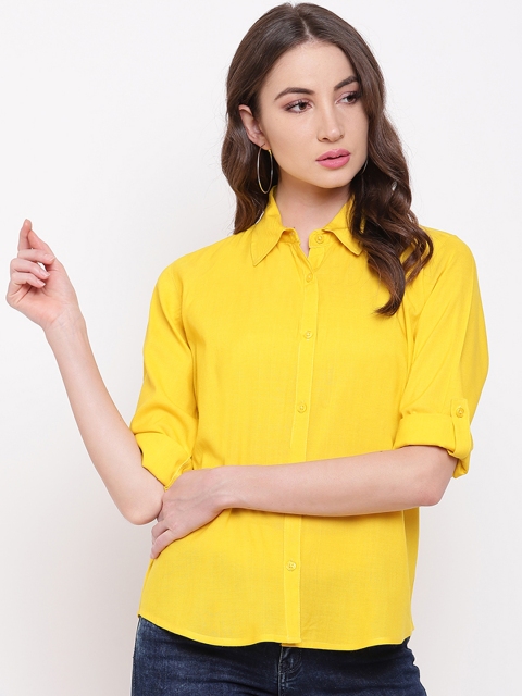 Mayra Women Yellow Slim Fit Solid Casual Shirt
