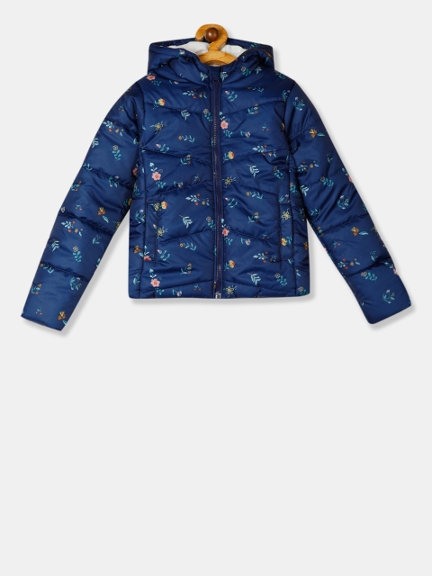 Cherokee Girls Navy Blue Printed Puffer Jacket