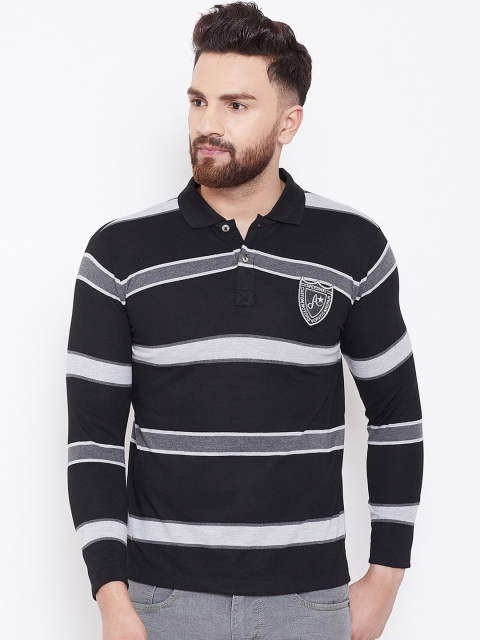 Austin wood Men Black Striped Polo Collar T-shirt