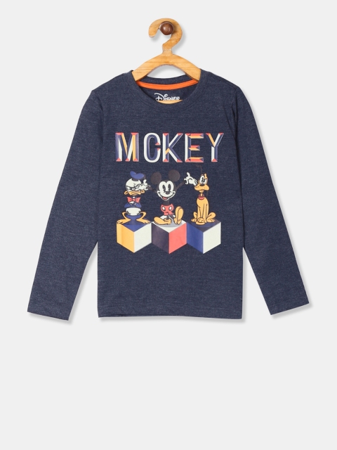Colt Boys Navy Blue Mickey Mouse Printed Round Neck Pure Cotton T-shirt