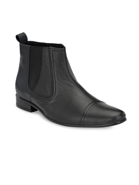 San Frissco Men Black Solid Leather Mid-Top Chelsea Boots
