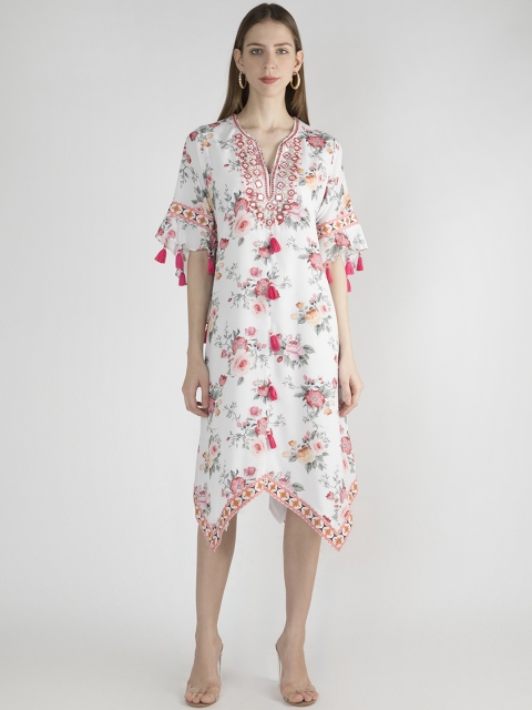 Pernia Pop-Up Shop By GOPI VAID White & Pink Printed Kaftan Dress