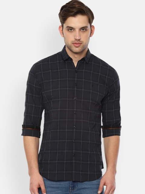 V Dot Men Charcoal Grey Slim Fit Checked Casual Shirt