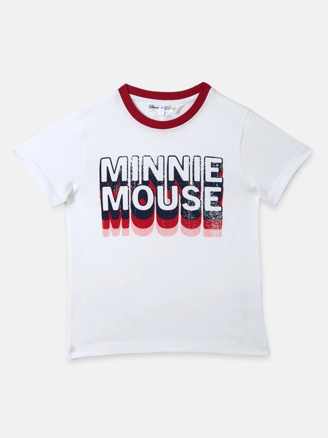 DISNEY X ZILINGO Girls White Printed Round Neck T-shirt