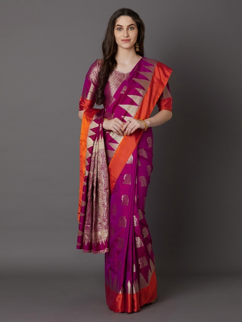 Mitera Magenta Silk Blend Woven Design Banarasi Saree