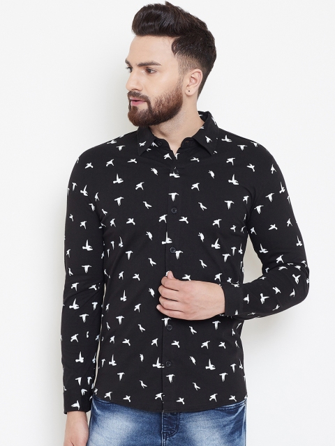 GRITSTONES Men Black & White Printed Regular Fit Casual Shirt