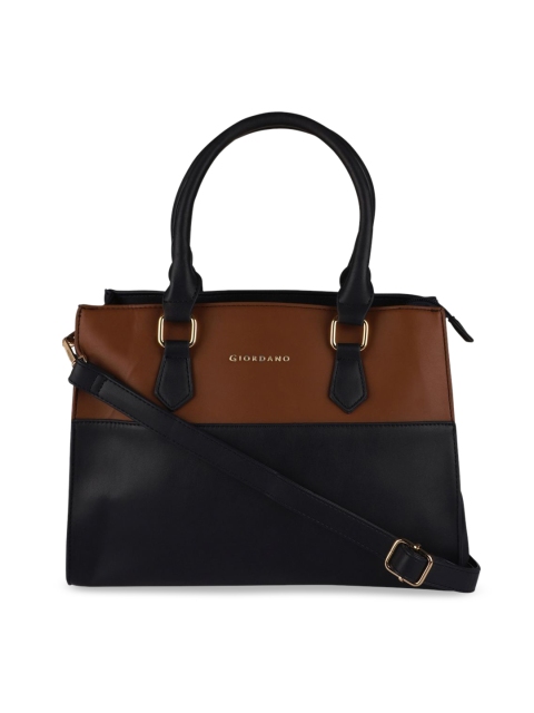 GIORDANO Navy Blue & Brown Colourblocked Handheld Bag