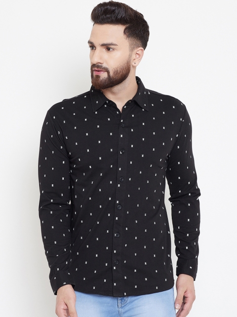 GRITSTONES Men Black & White Printed Regular Fit Casual Shirt