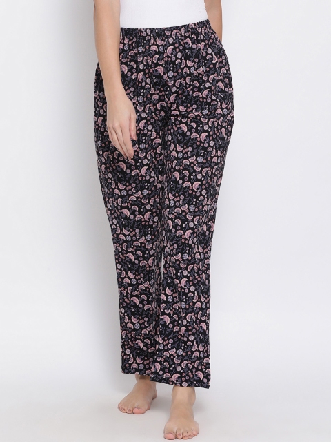 Clovia Women Black Printed Lounge Pants LB0176P153XL