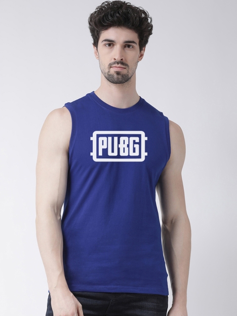 Friskers Men Blue & White Printed Round Neck T-shirt