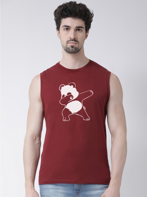 Friskers Men Maroon & White Printed Round Neck T-shirt
